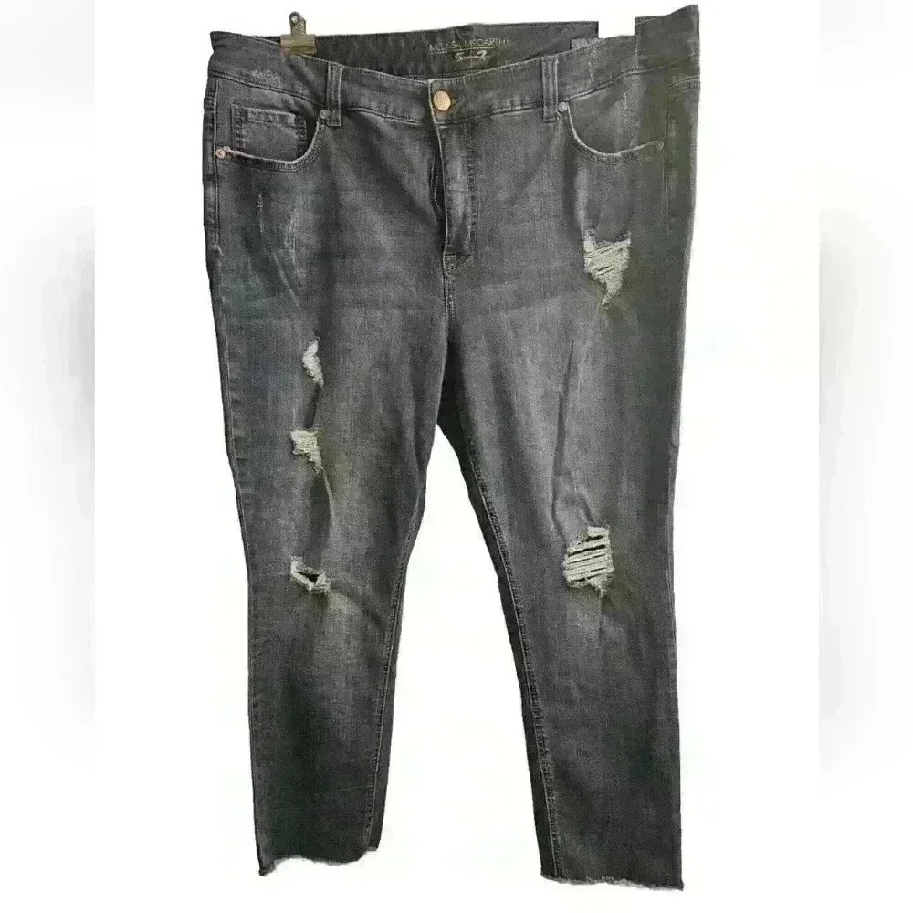 Melissa McCarthy Seven7 Skinny Midrise Distressed Blue Jeans Sz 24W NWOT